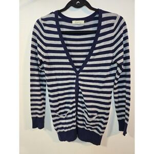 Vintage SM Striped Cardigan Button Front Blue White Nautical Old Money Fisherman